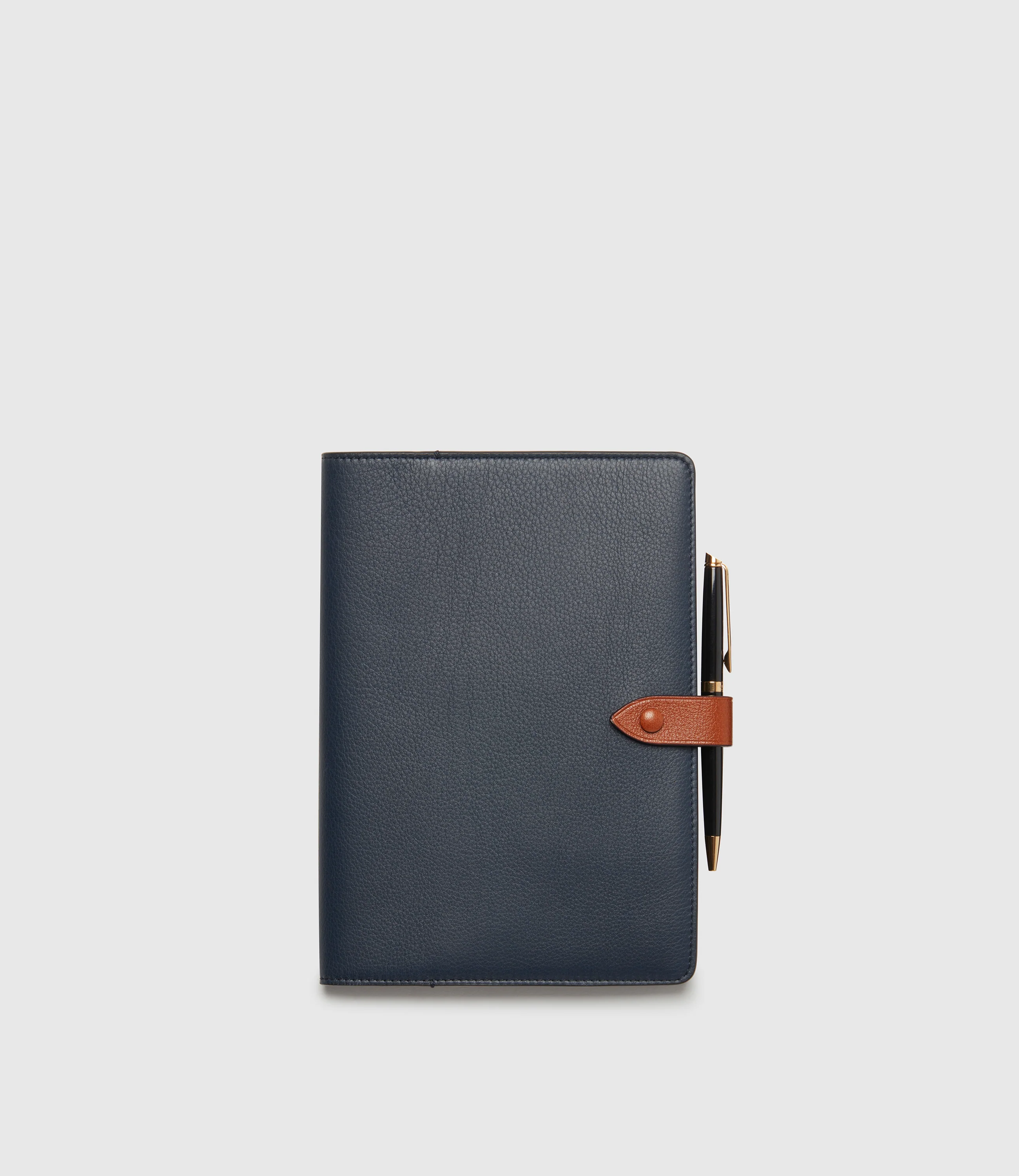 Air Mail x Métier A5 Notebook Cover Smooth Calfskin Navy with Buffalo Cognac