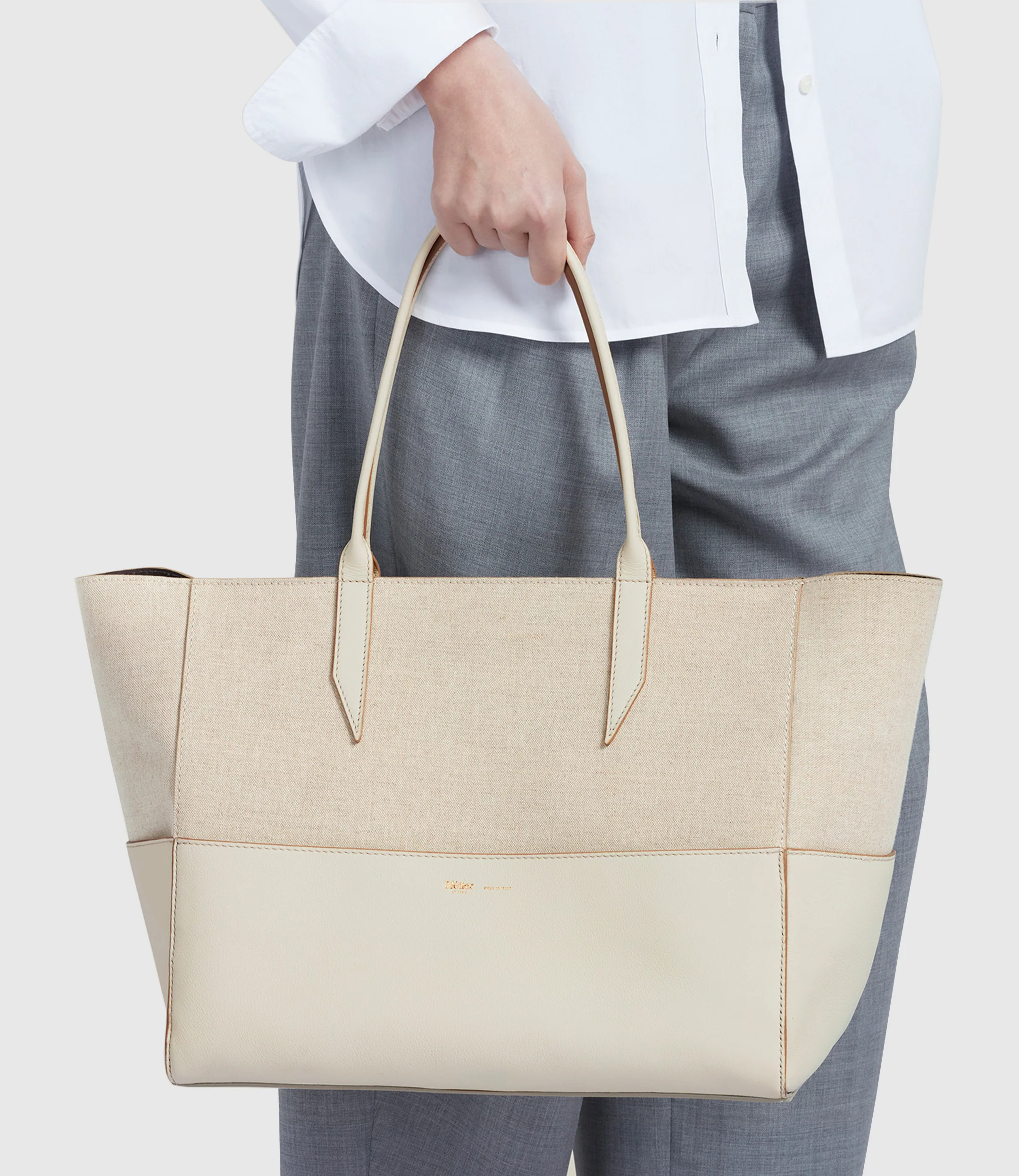 Incognito 36 Cabas Natural Linen With Smooth Calfskin White Sand - Image 4