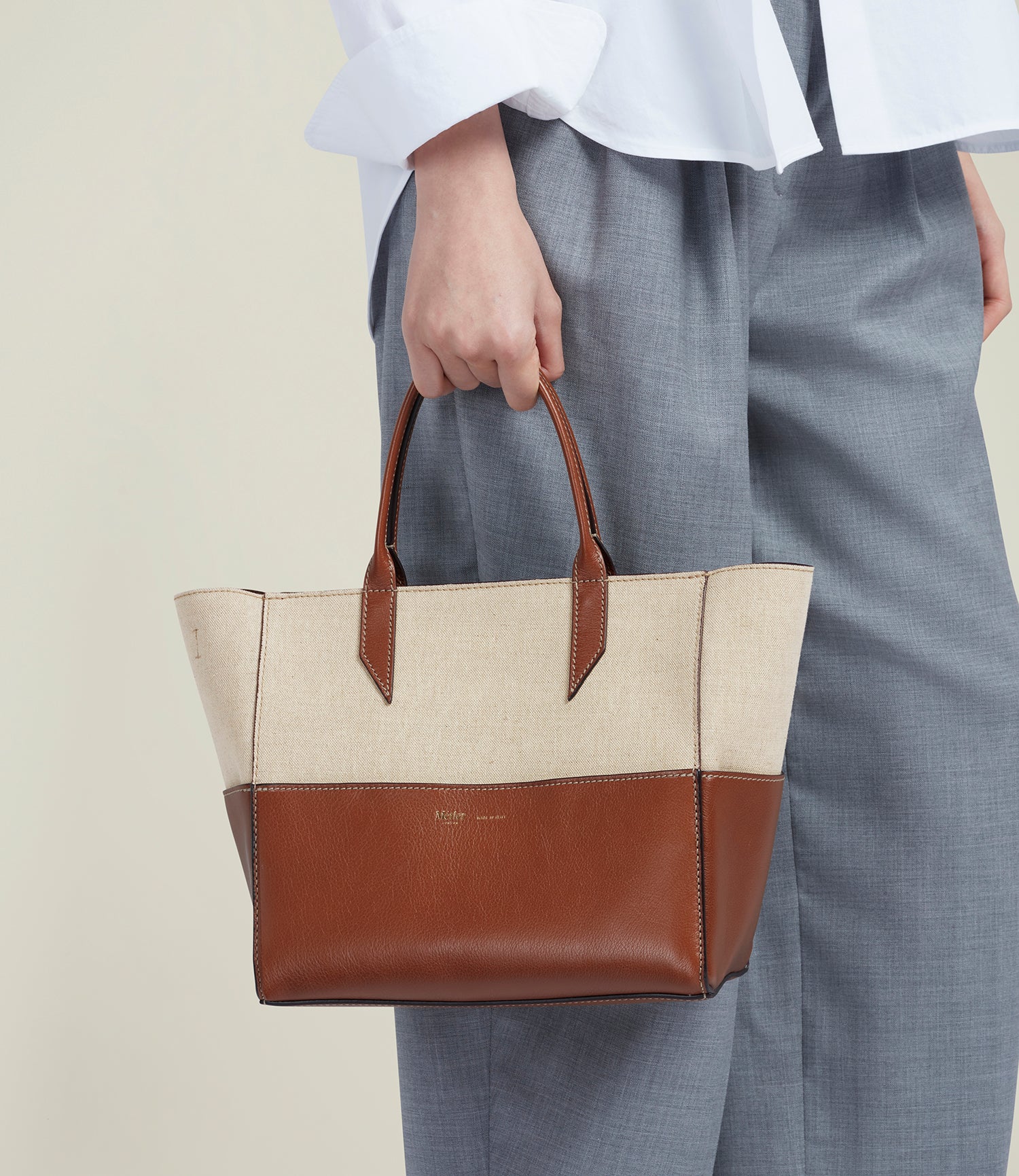 Incognito Crossbody Cabas Natural Linen with Cognac - Image 5