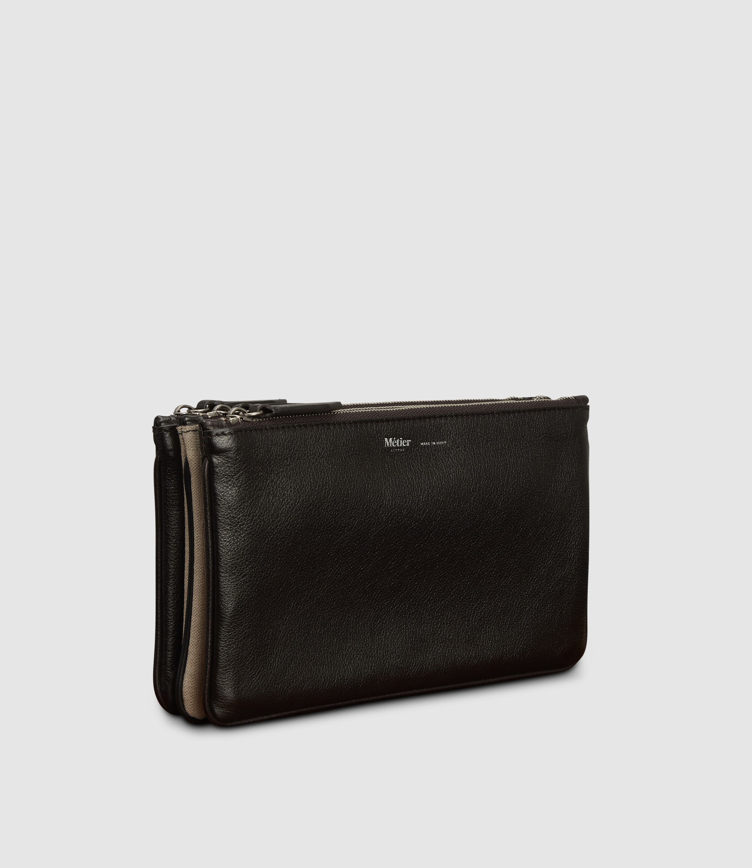 Magnetic Trio Clutch Large Buffalo Natural Linen Cacao