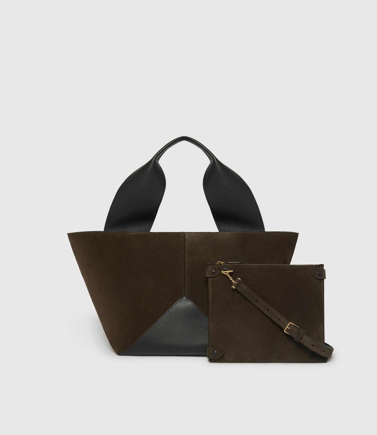 Market Bag Suede Chocolate and Smooth Calfskin Black - Image 2