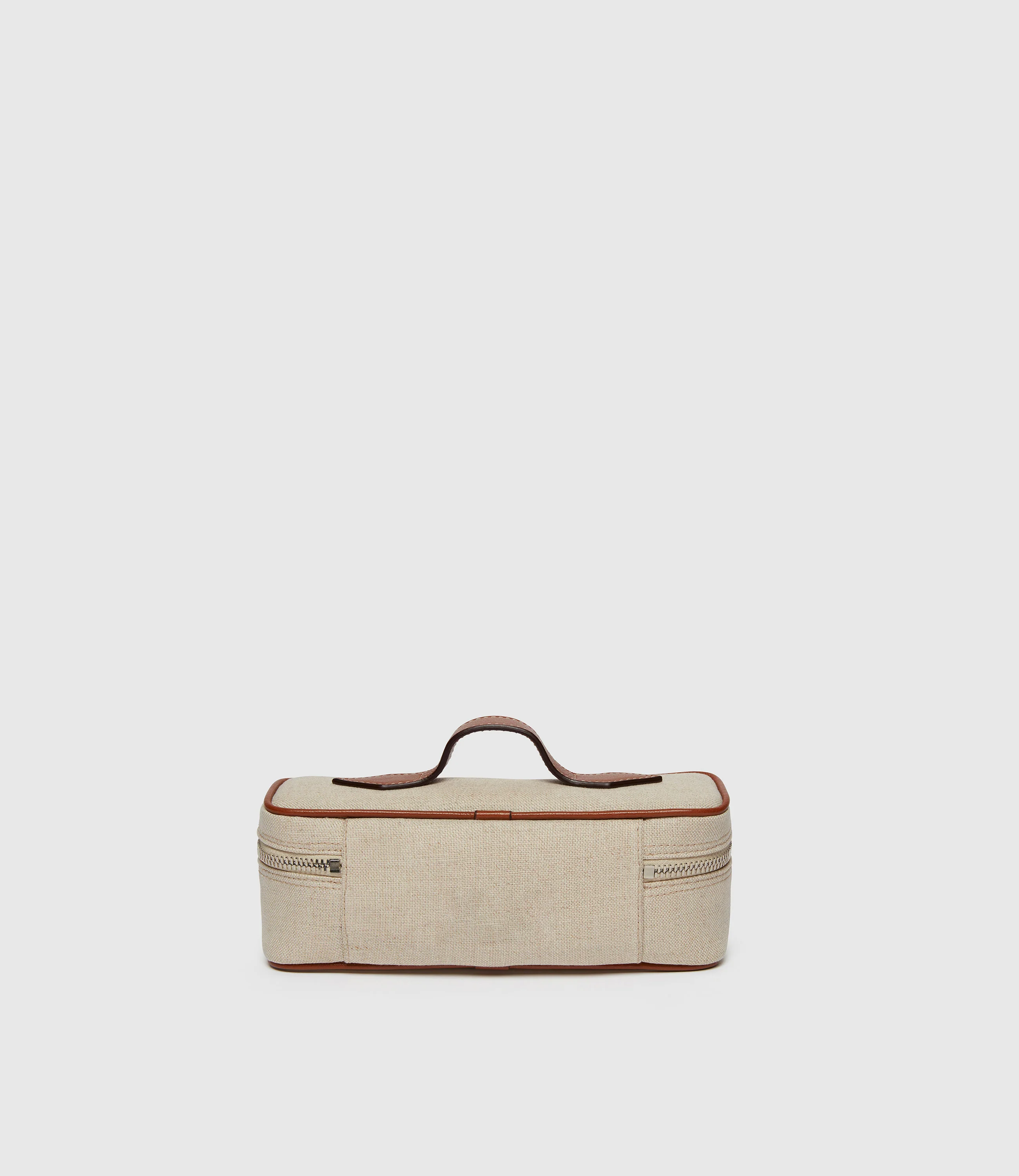 One Day Toiletry Bag Natural Linen with Cognac - Image 4