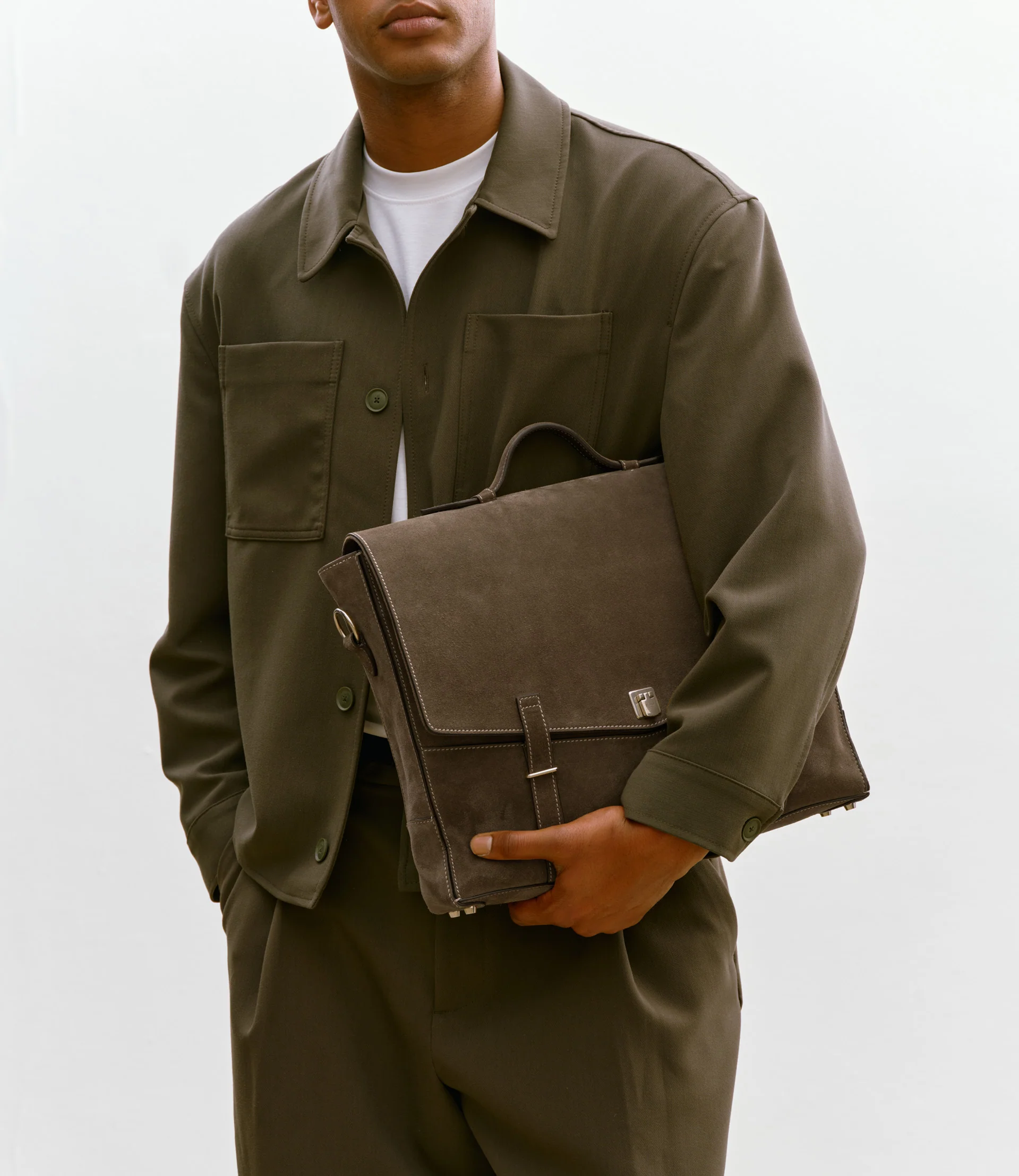 Rider Briefcase Suede Khaki - Image 5