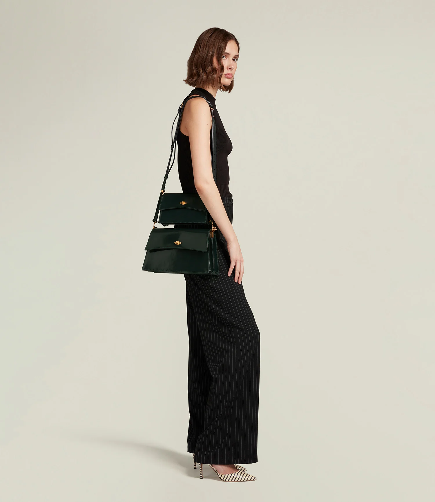 Roma Shoulder Bag Glossy Calfskin Forest Green - Image 6