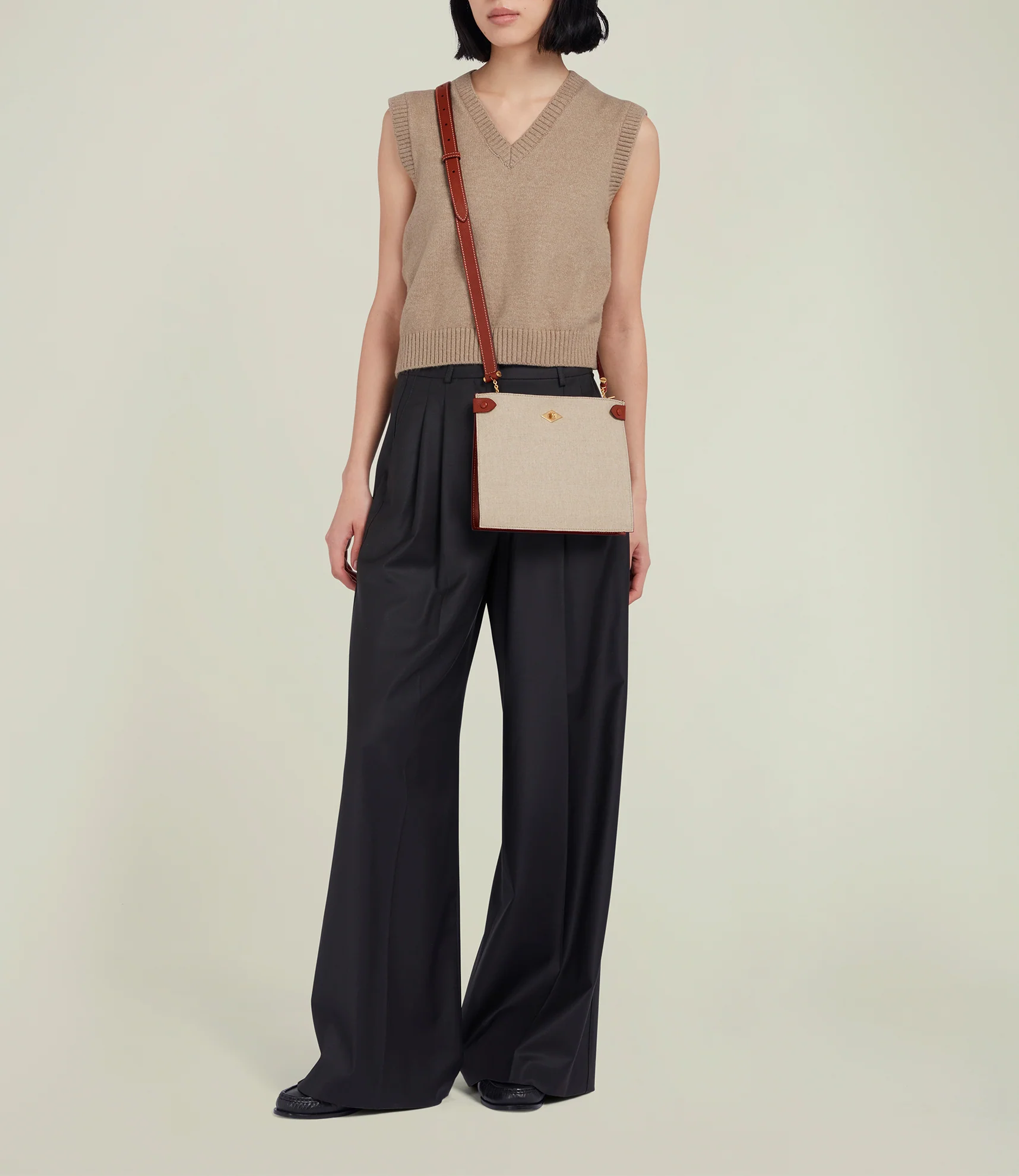Stowaway Crossbody Natural Linen with Cognac - Image 5